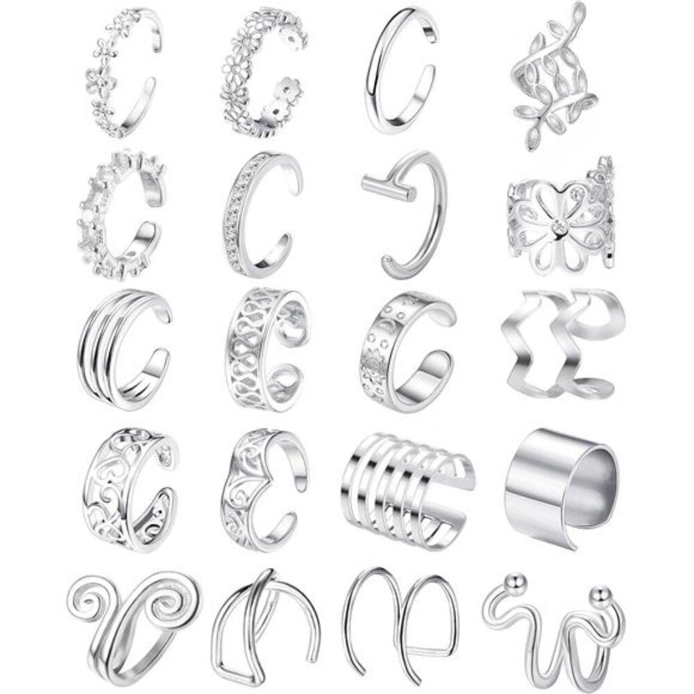 20Pcs Adjustable Ear Cuffs Earrings Set for Women Stainless Steel